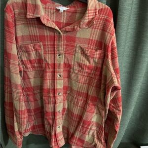 Time and Tru Red and Tan Plaid Shirt